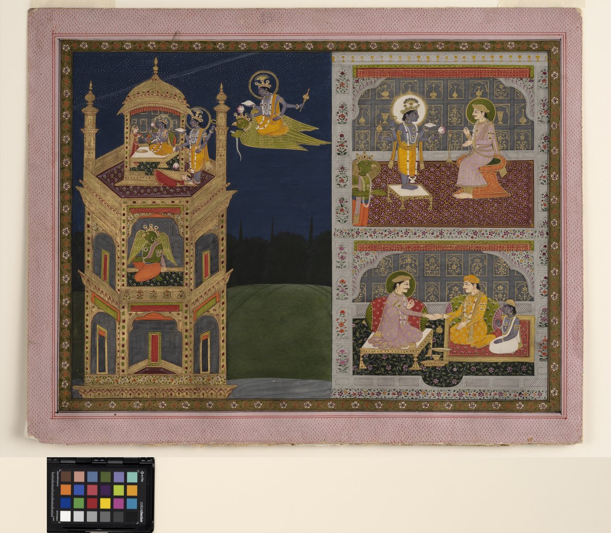 Vishnu se Acerca a una Torre Dorada en Garuda, c.1825 de School Pahari