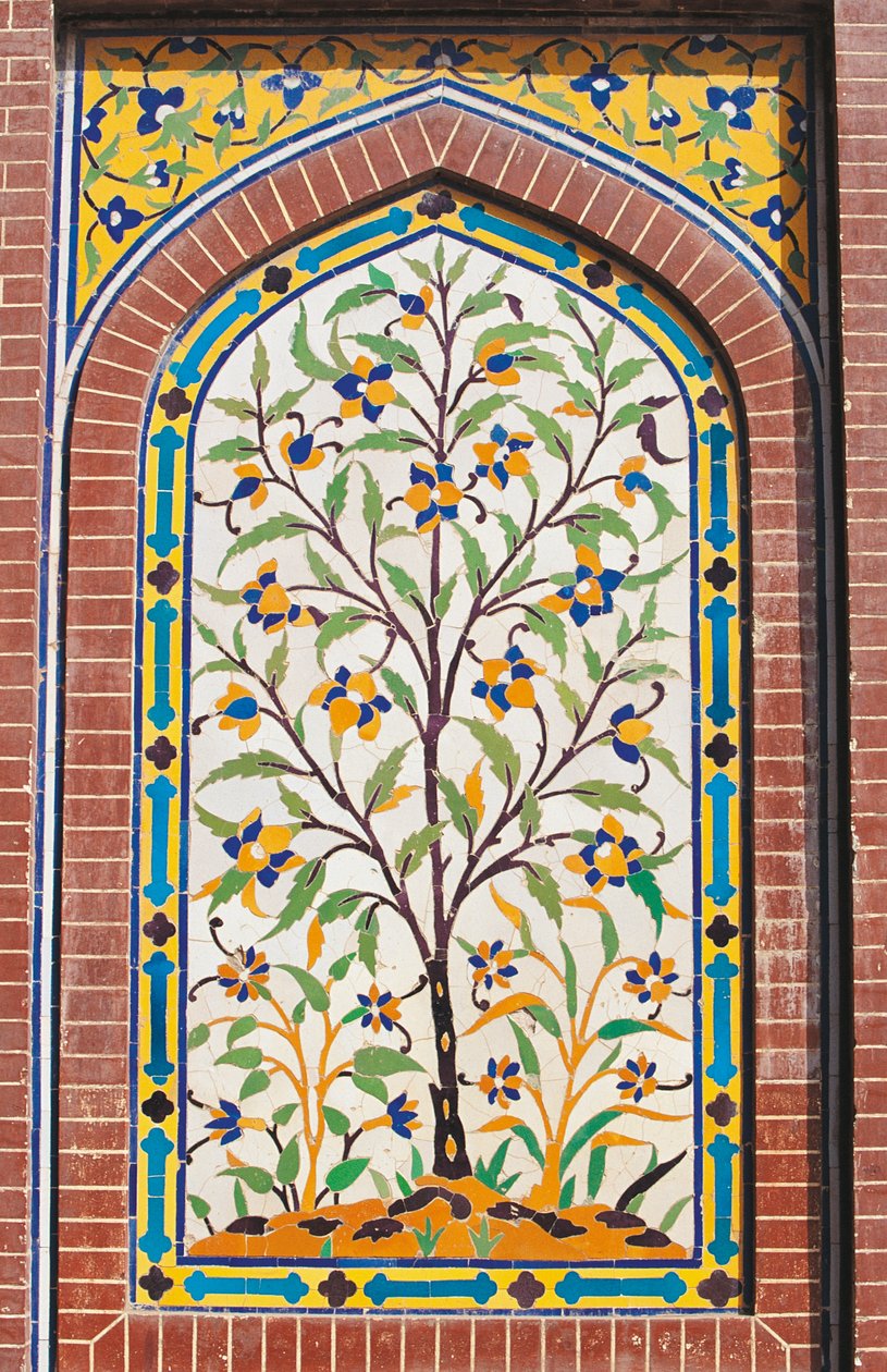 Árbol en flor, decoración de mayólica, mezquita de Wazir Khan (siglo XVII), Lahore, Punyab, Pakistán. de School Pakistani