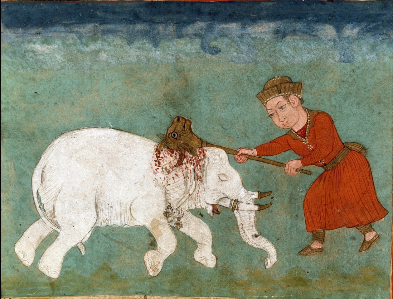 Arte islámico: Rostam mata al elefante blanco. Miniatura persa del poema épico 
