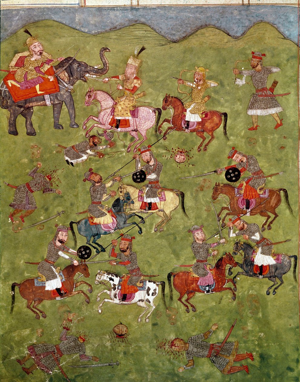 Arte islámico: escena de batalla. Miniatura persa de un manuscrito del poema épico 