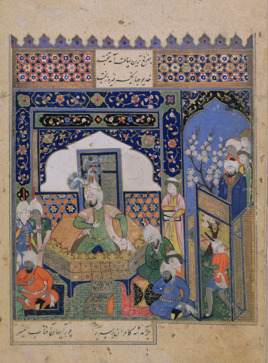 Or.2838 f.20v Timur entronizado en Balkh, persa (vitela) de School Persian