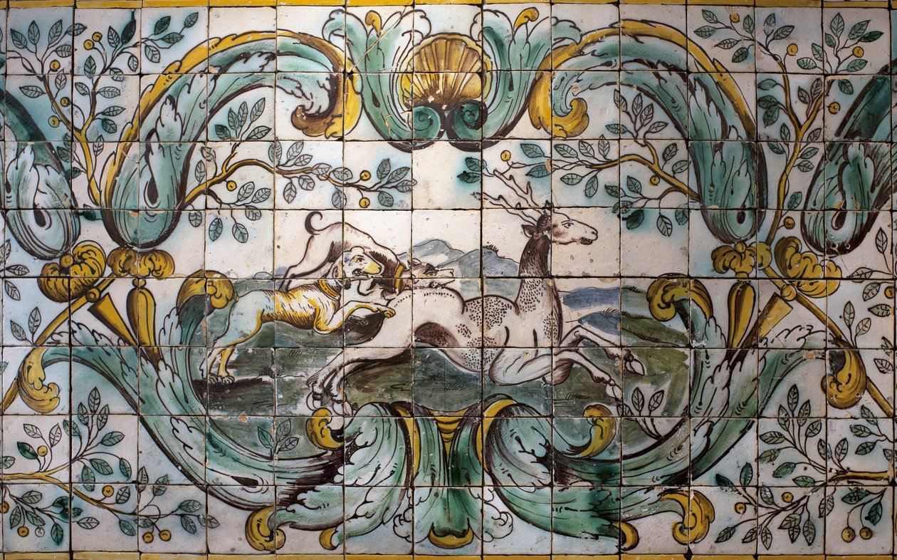 Perros cazando un ciervo (detalle) de School Portuguese