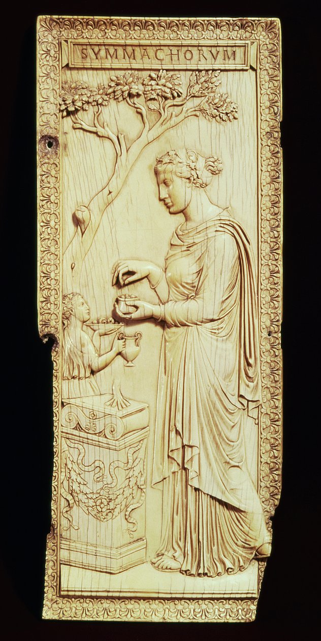 Una hoja del Díptico de Symmachi, que debe su nombre a la familia Symmachi, 400 d.C. (marfil) de School Roman