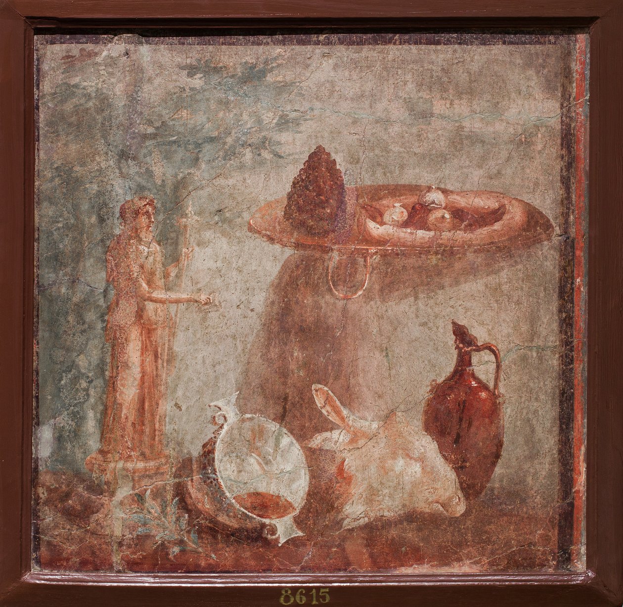 Estatua de Dioniso, cabeza de cabra y fruta, Herculano de School Roman
