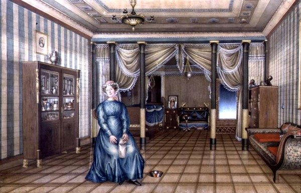 Una Solterona en un Interior de Sala Neoclásica, c.1835 de School Russian
