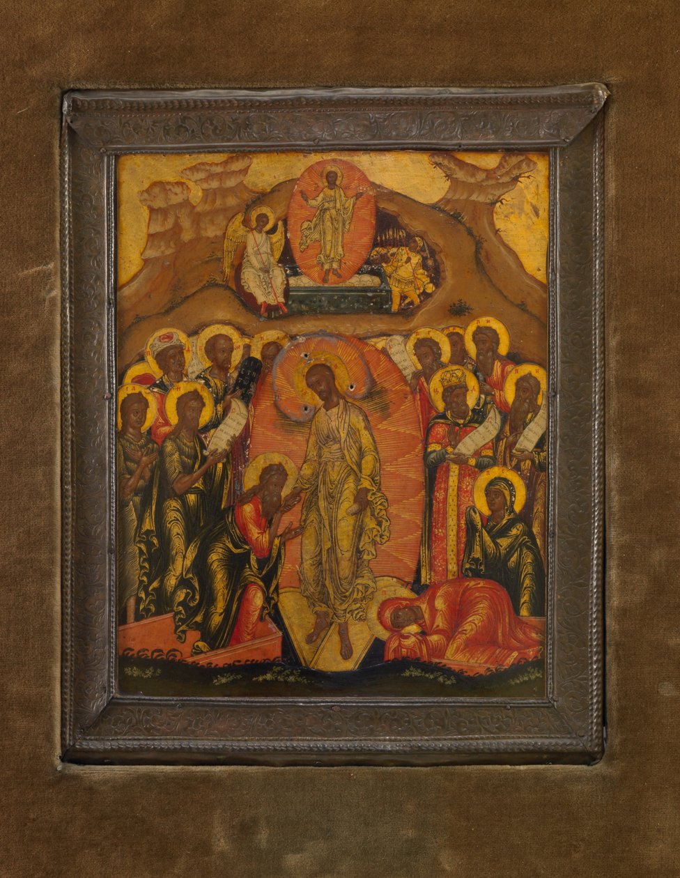 Anástasis (La grada del infierno), c.1650-70 (pan de oro y temple sobre madera) de School Russian