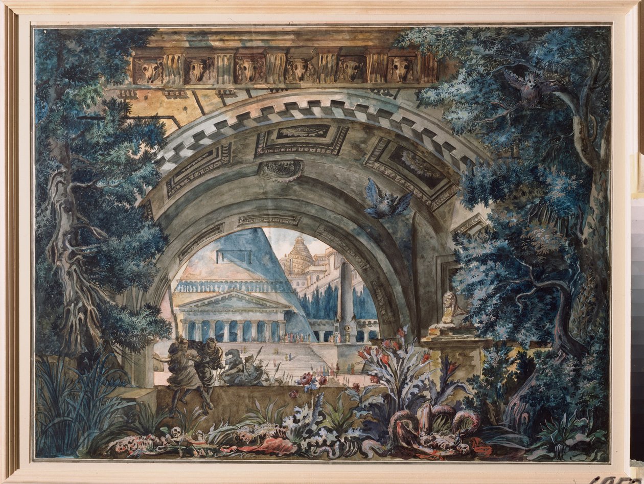 Arca. Decoración preparatoria para una obra de teatro. Obra de un maestro ruso, témpera sobre lienzo de School Russian
