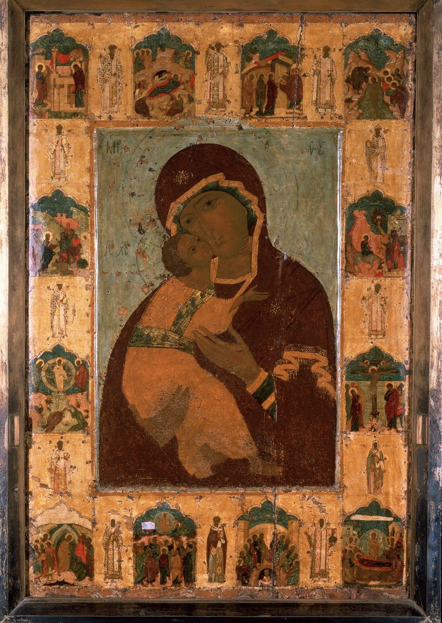 ""La Virgen de Vladimir"" (Vladimirskaia) Icono ruso. Pintura sobre madera. 1514 Catedral de la Dormición del Kremlin, Moscú de School Russian