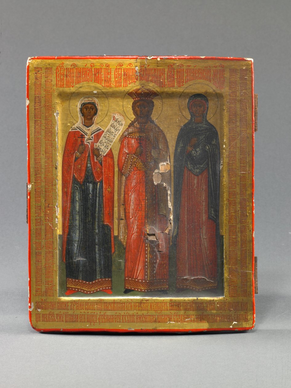 Icono del Menologion con los santos Paraskeve, Catalina y Anastasia, finales del siglo XVII (temple sobre madera) de School Russian