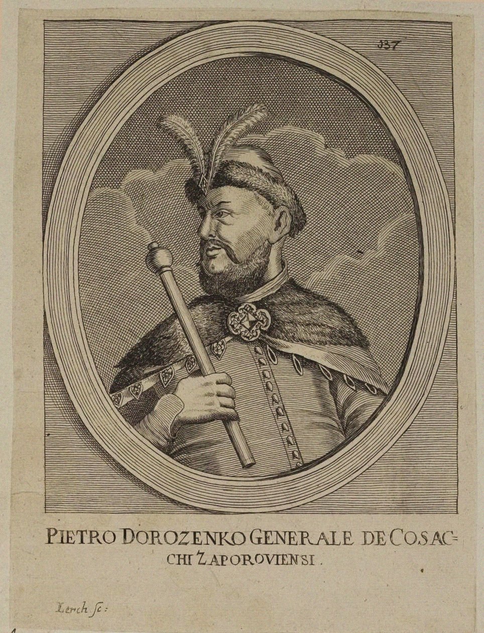 Petro Dorofeyevych Doroshenko, Hetman de la Ucrania de la orilla derecha (grabado) de School Russian