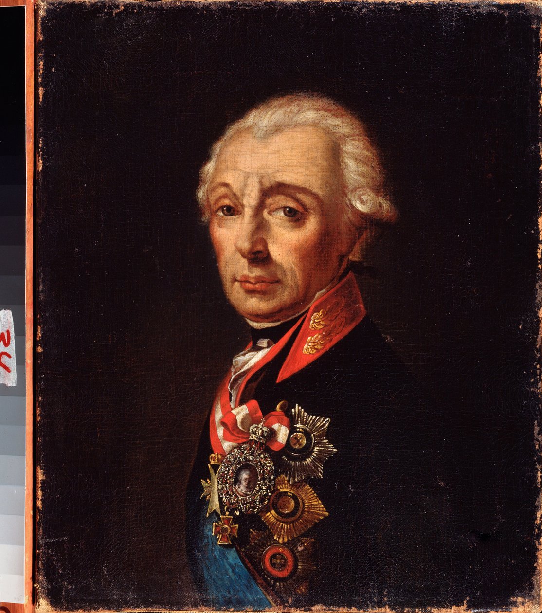 Retrato del Mariscal Generalísimo Príncipe Alexander Suvorov (1729-1800). Pintura de un maestro ruso, óleo sobre lienzo, finales del siglo XVIII. Museo de Arte del Lejano Oriente, Khabarovsk (Rusia). de School Russian