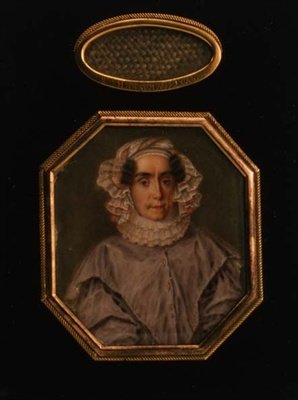 Retrato de Praskovya Mikhailovna Tolstaya (1777-1844), con un mechón de su cabello de School Russian