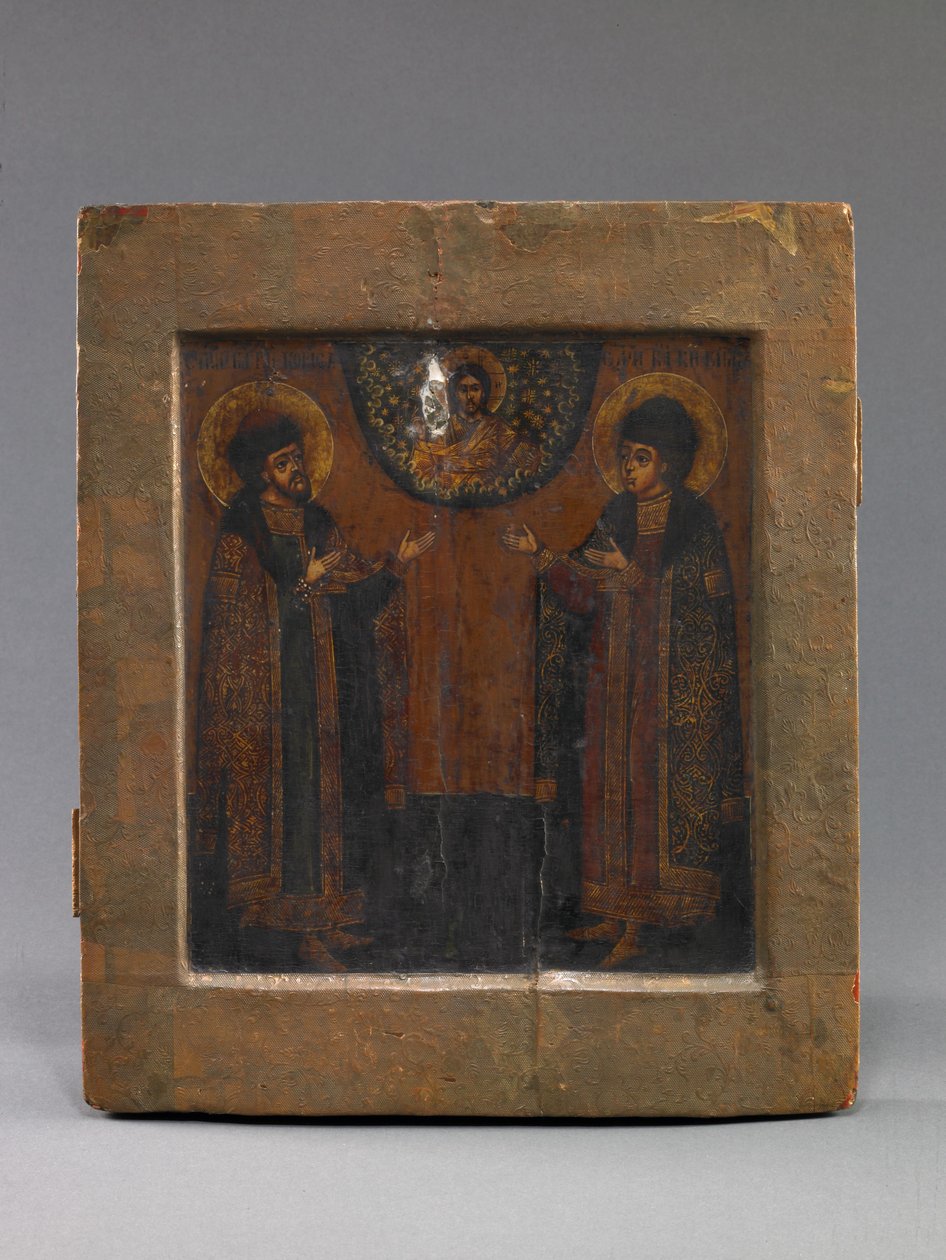 Santos Boris y Gleb, principios del siglo XVIII (temple y papel sobre madera) de School Russian