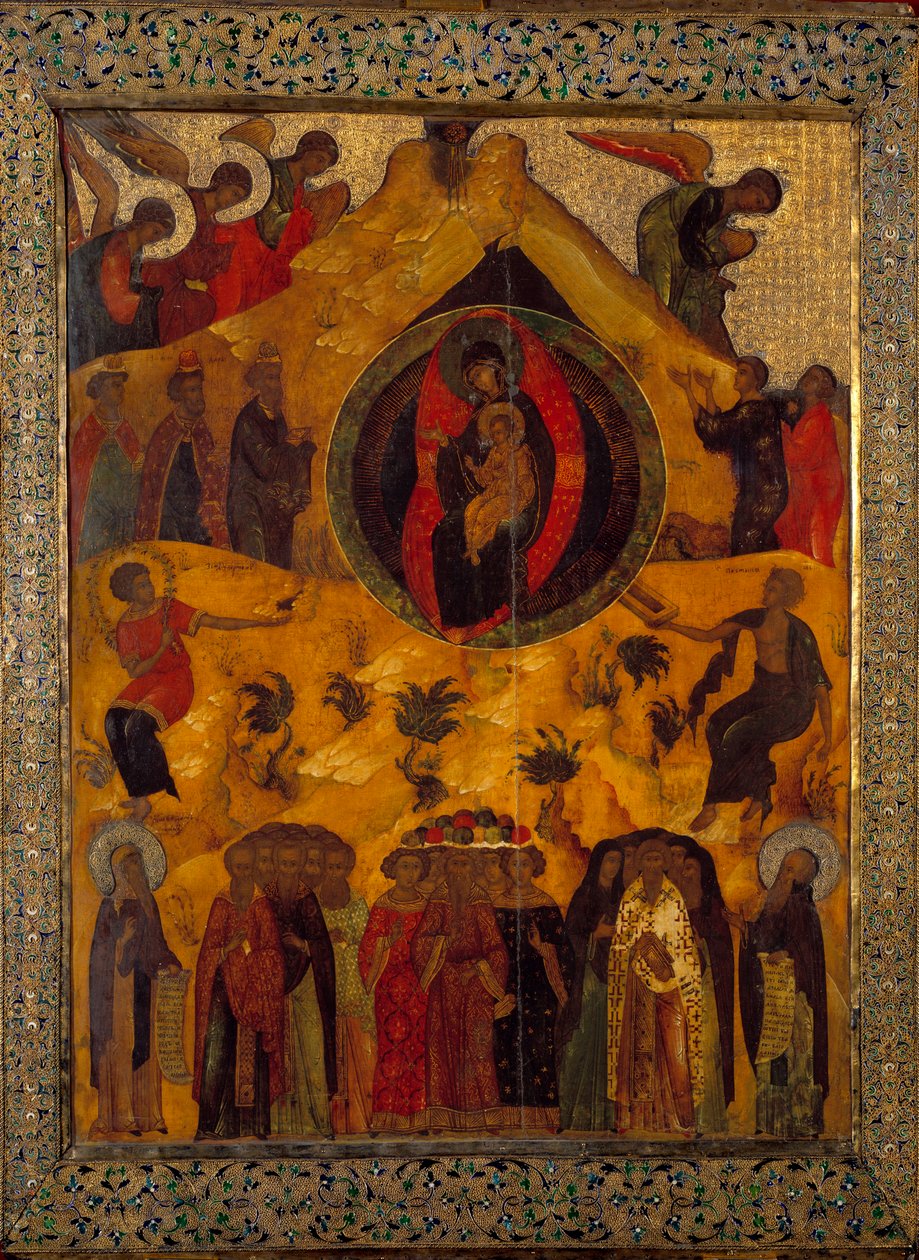 La Asamblea de la Virgen. Icono ruso de 1560. Rusia, Monasterio Solonsky de School Russian