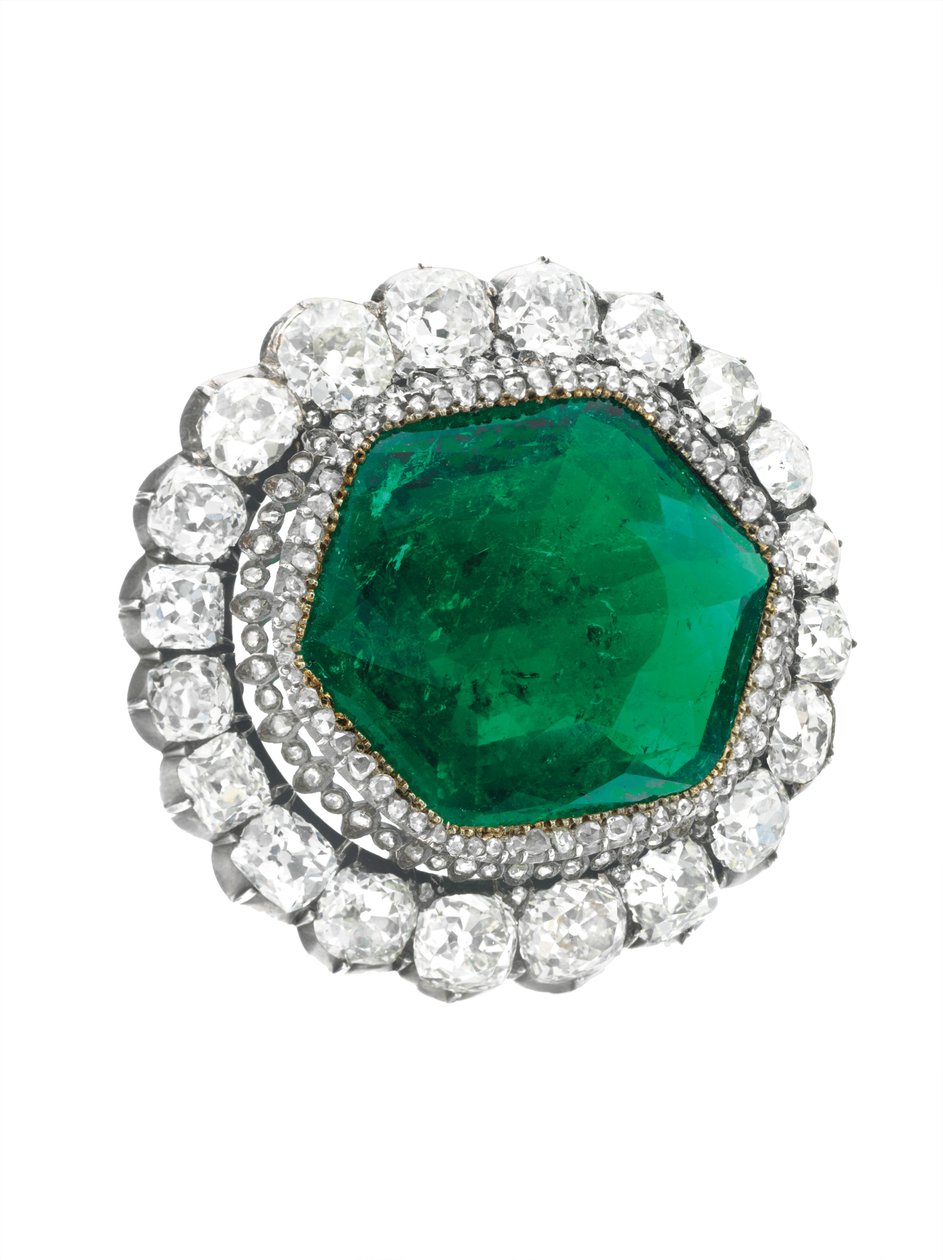 El broche de Catalina la Grande, mediados del siglo XVIII (esmeralda, diamantes, plata y oro) de School Russian