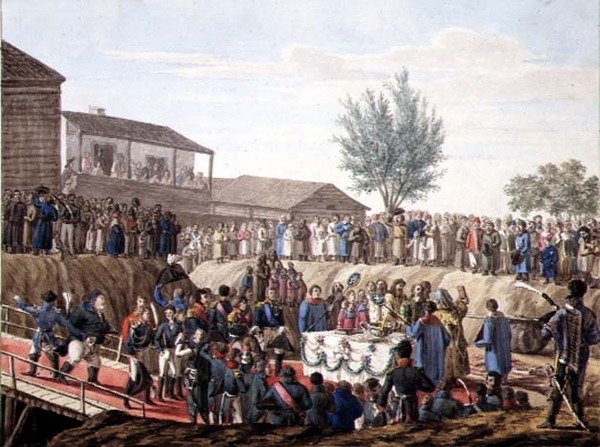 La colocación de la primera piedra de la Aduana en Mohiloff en 1820 de School Russian