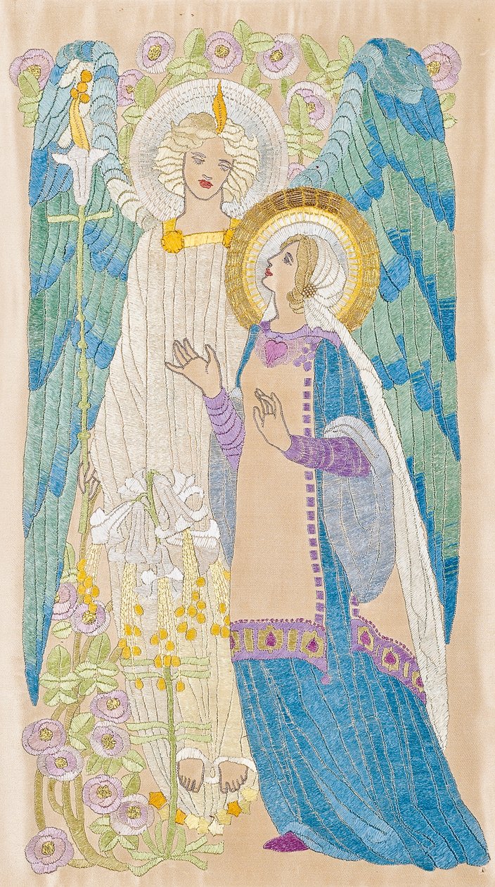 La Anunciación, bordado de la escuela de Glasgow, c.1910 (seda e hilo de oro) de School Scottish