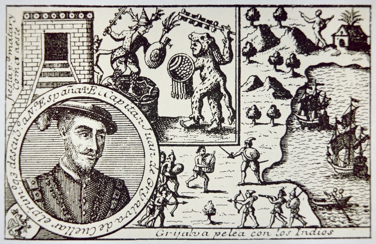 Los españoles bajo Juan de Grijalva desembarcan en Yucatán y enfrentan a los guerreros mayas en la Batalla de Champotón, mayo de 1518 de School Spanish