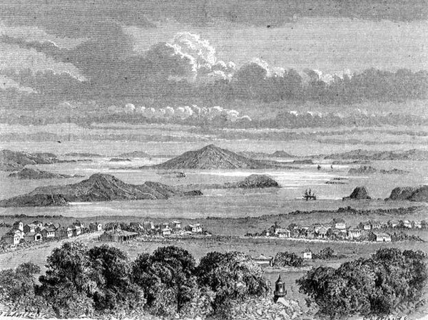 Vista del puerto de Auckland, ilustración de 