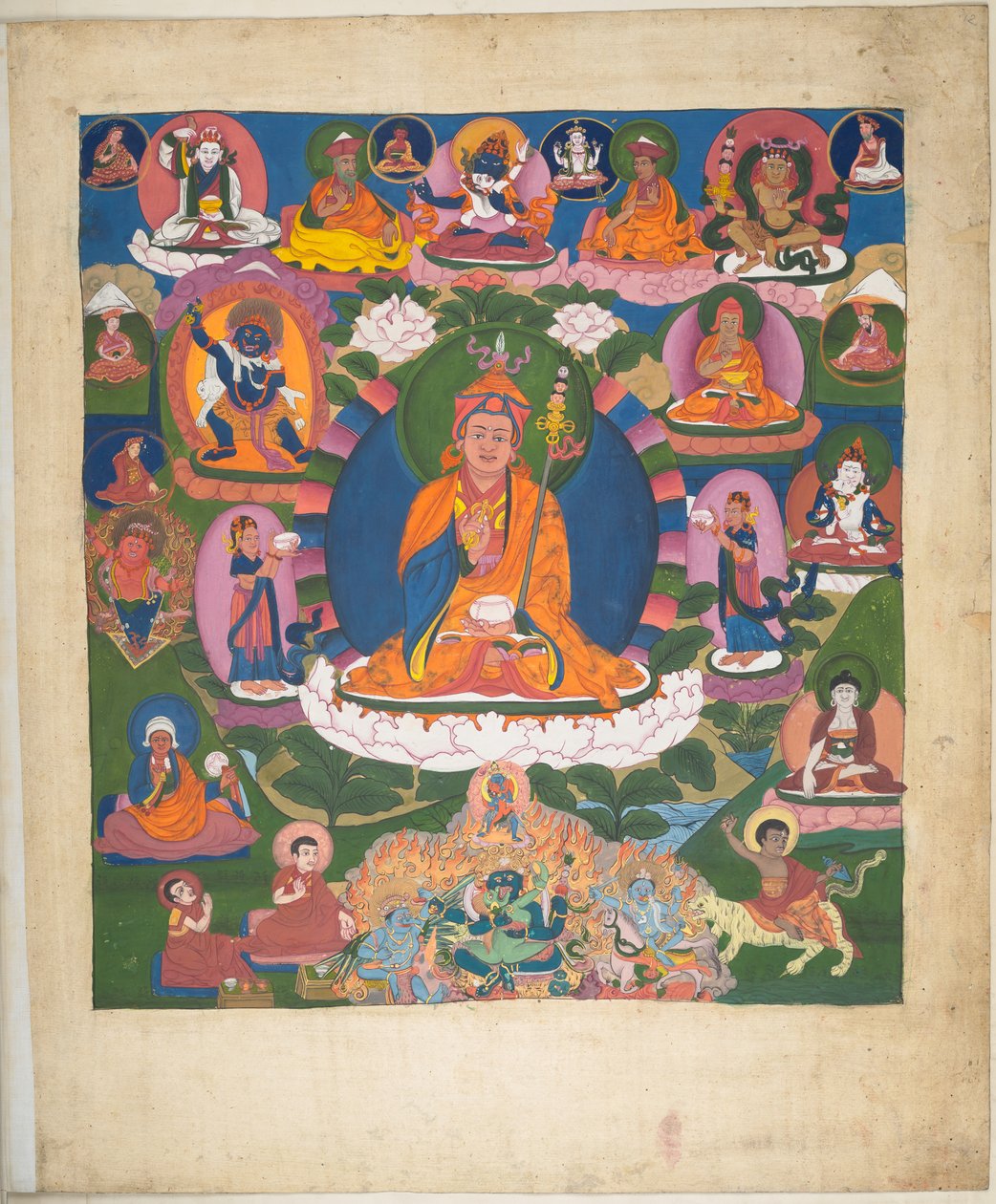 Agregar. O. 3058    Uno de los 12 dibujos que representan deidades tibetanas de un artista tibetano, probablemente en Lhasa, c.1800    (gouache sobre papel) de School Tibetan