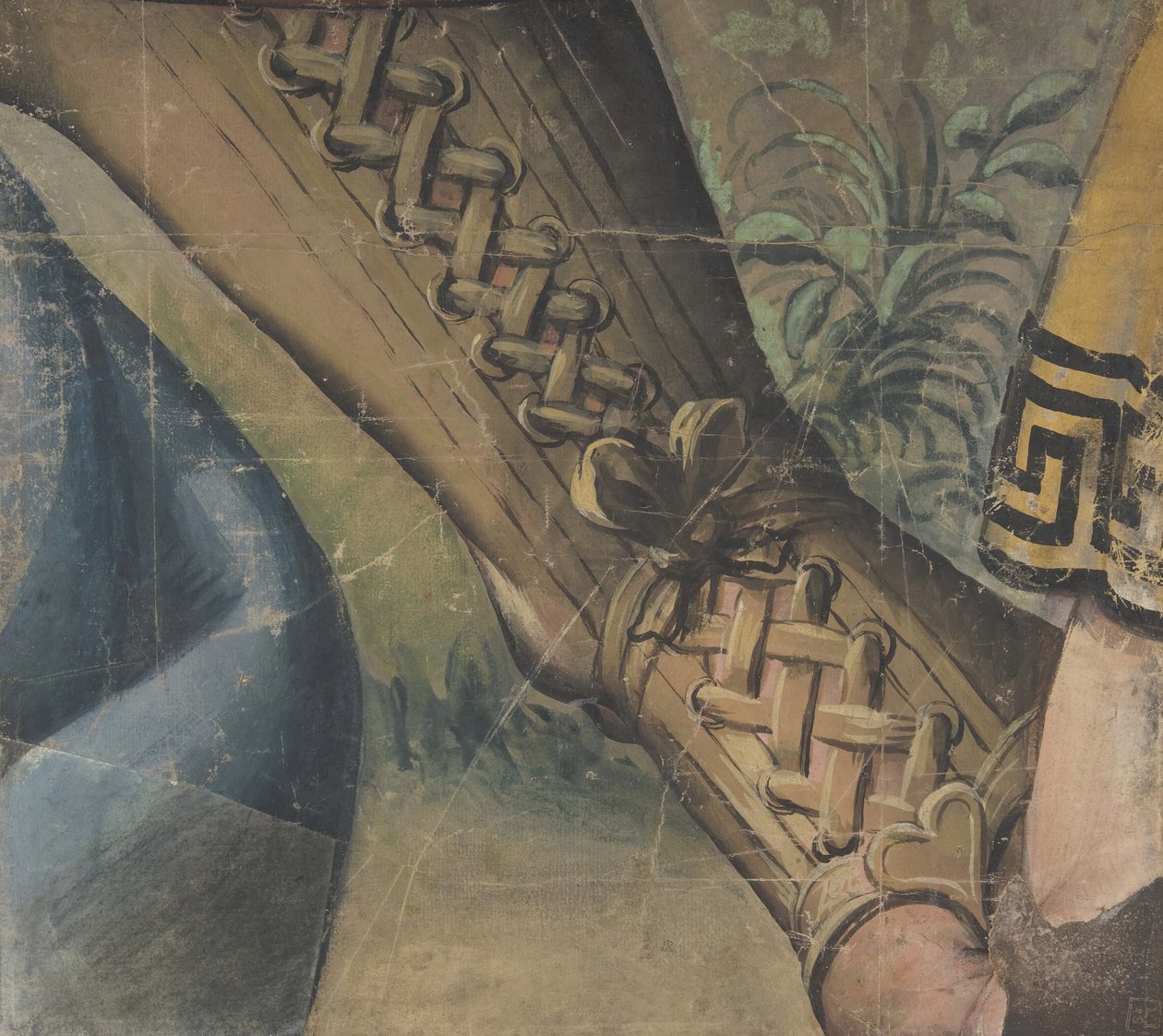 Fragmento de un Cartón de Tapiz: Pie en un Coturno, Drapería y una Planta, 1500-1550 de School of Raphael.