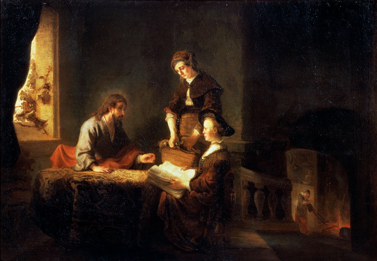 Cristo en la casa de Marta y María, siglo XVII de School of Rembrandt van Rijn