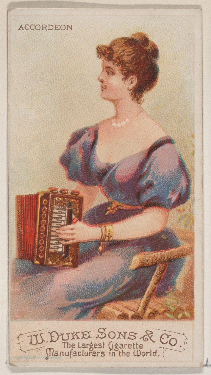 Acordeón, de la serie Instrumentos Musicales N82 para cigarrillos marca Duke, 1888 de Schumacher and Ettlinger