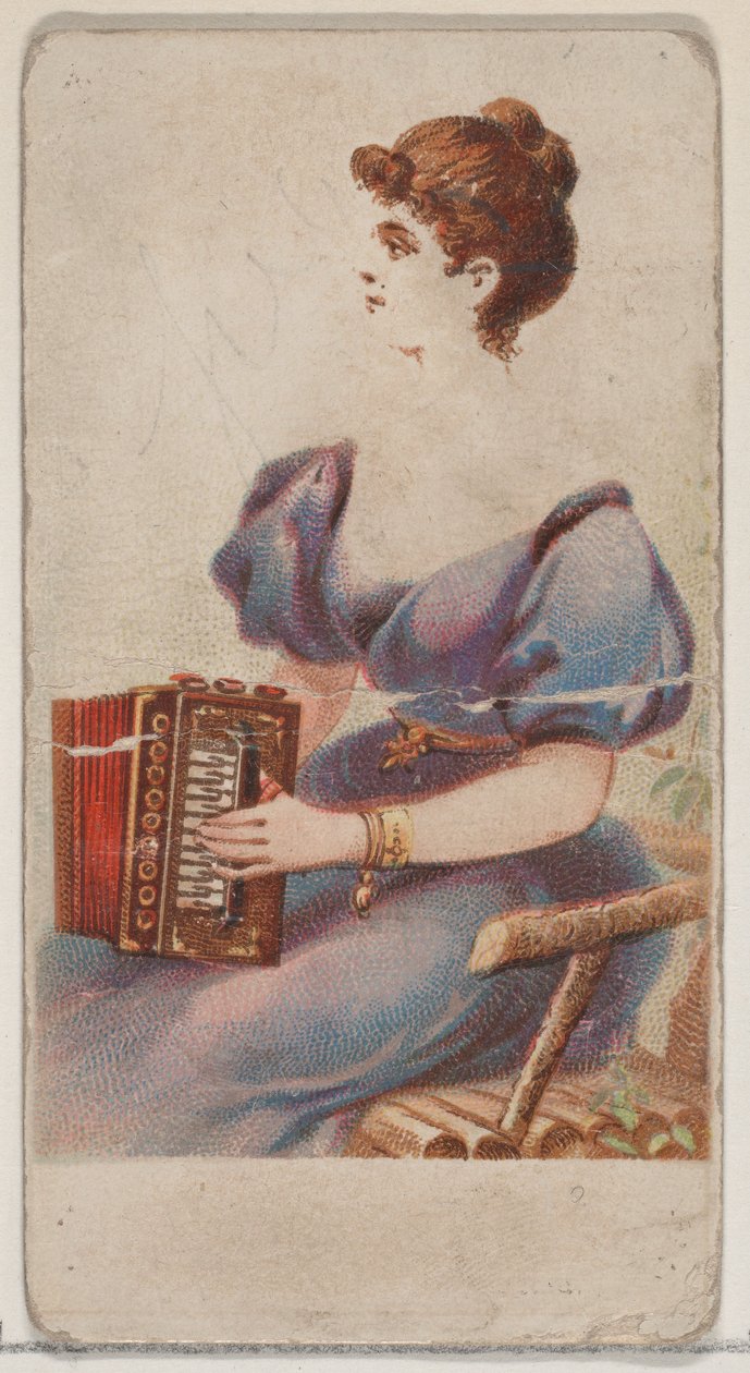 Acordeón, de la serie Instrumentos Musicales N82 para cigarrillos marca Duke, 1888 de Schumacher and Ettlinger
