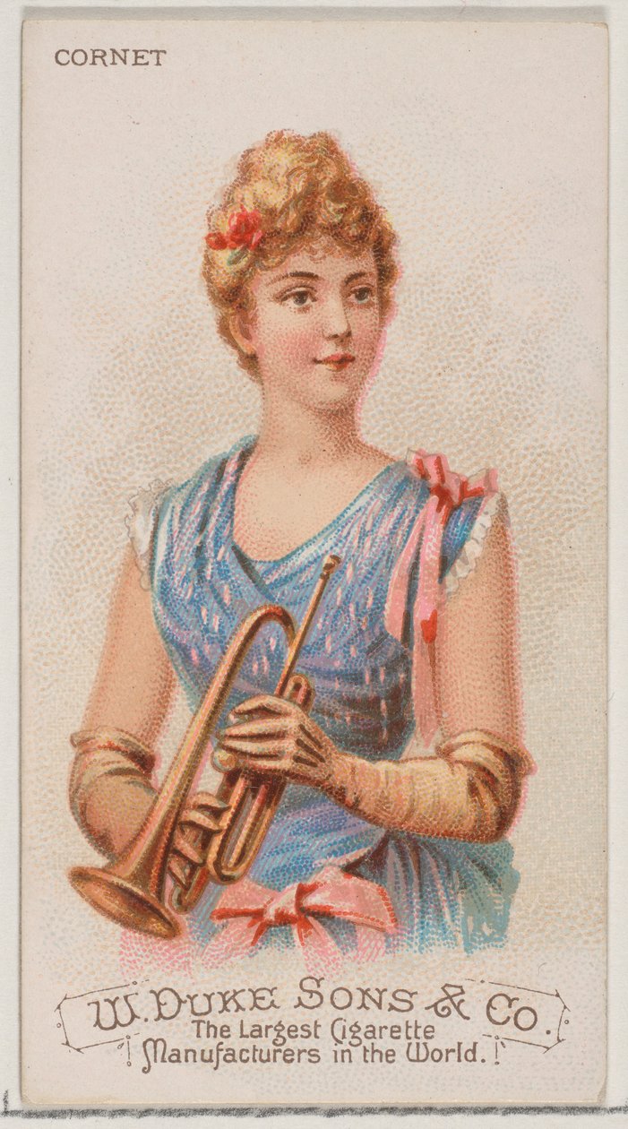 Corneta, de la serie Instrumentos Musicales N82 para cigarrillos marca Duke, 1888 de Schumacher and Ettlinger