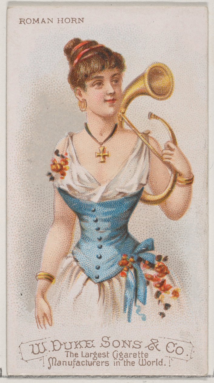 Cuerno romano, de la serie Instrumentos Musicales N82 para cigarrillos marca Duke, 1888 de Schumacher and Ettlinger