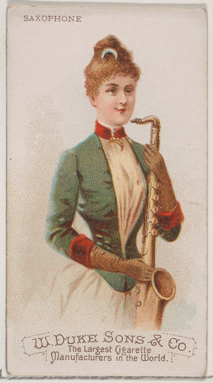 Saxofón, de la serie Instrumentos Musicales N82 para cigarrillos marca Duke, 1888 de Schumacher and Ettlinger