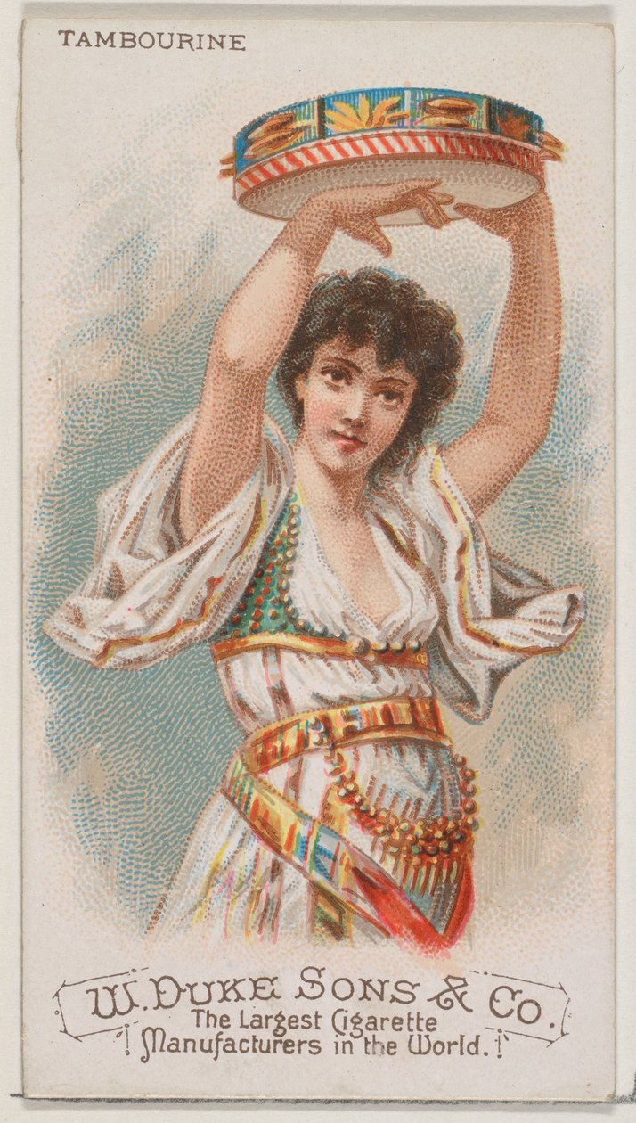 Pandereta, de la serie Instrumentos Musicales N82 para cigarrillos marca Duke, 1888 de Schumacher and Ettlinger