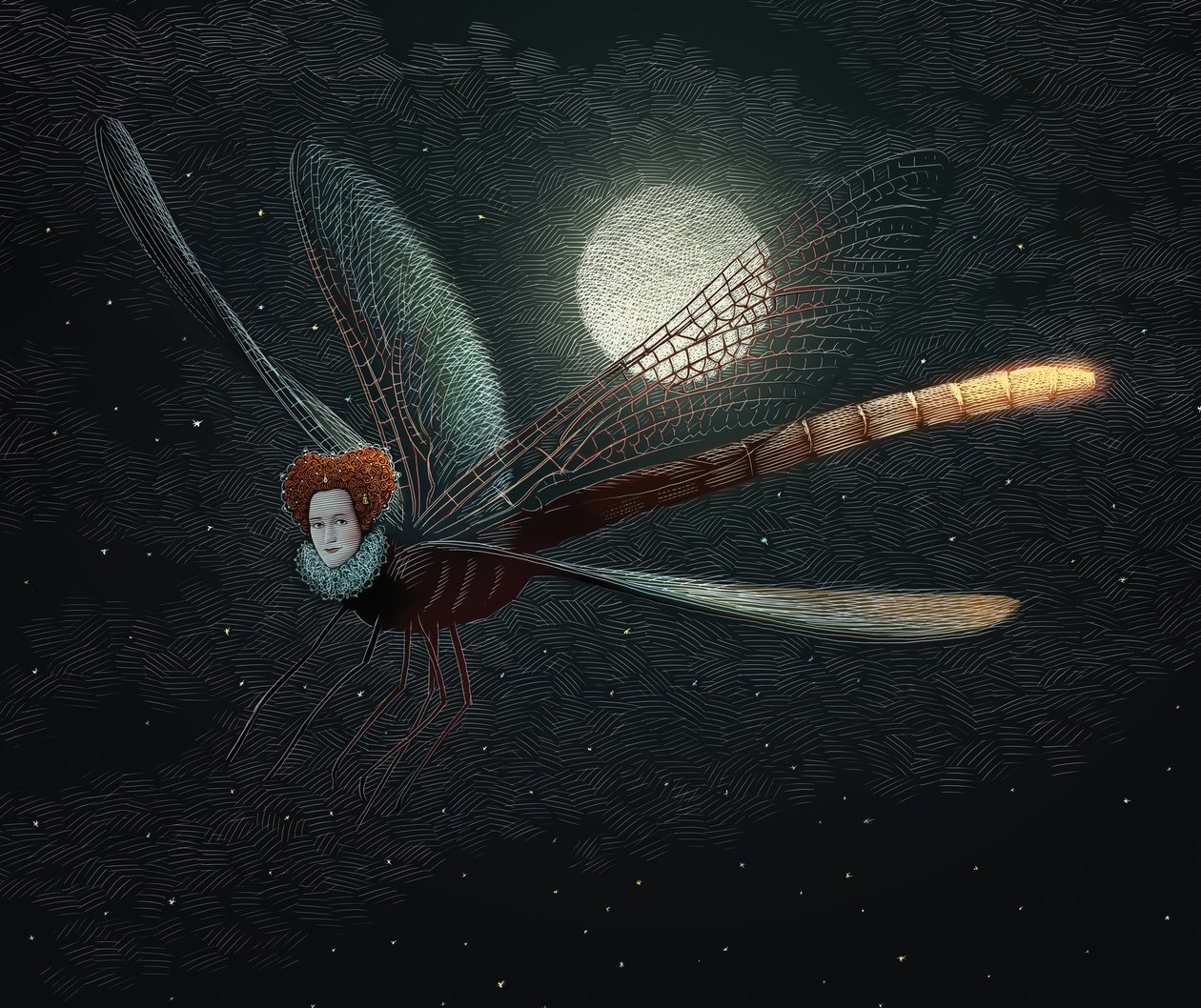 Sueño de una noche de verano, 2013 (scratchboard, coloreado digitalmente) de Scott McKowen