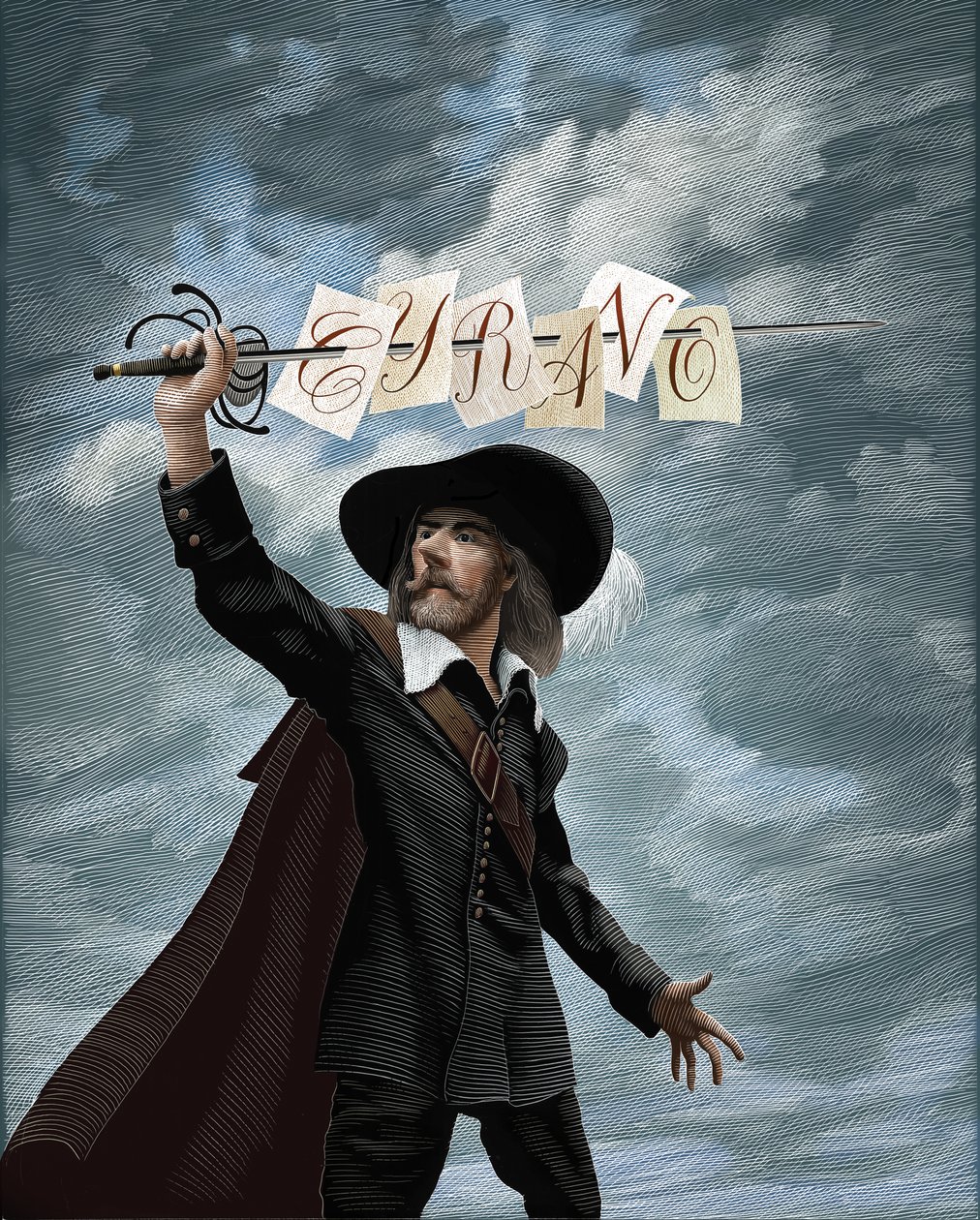 Cyrano De Bergerac, 2020 (scratchboard, coloreado digitalmente) de Scott McKowen