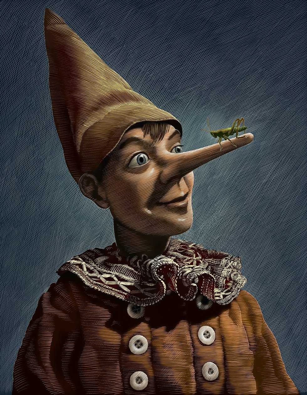 Pinocho, 2013 (scratchboard, coloreado digitalmente) de Scott McKowen