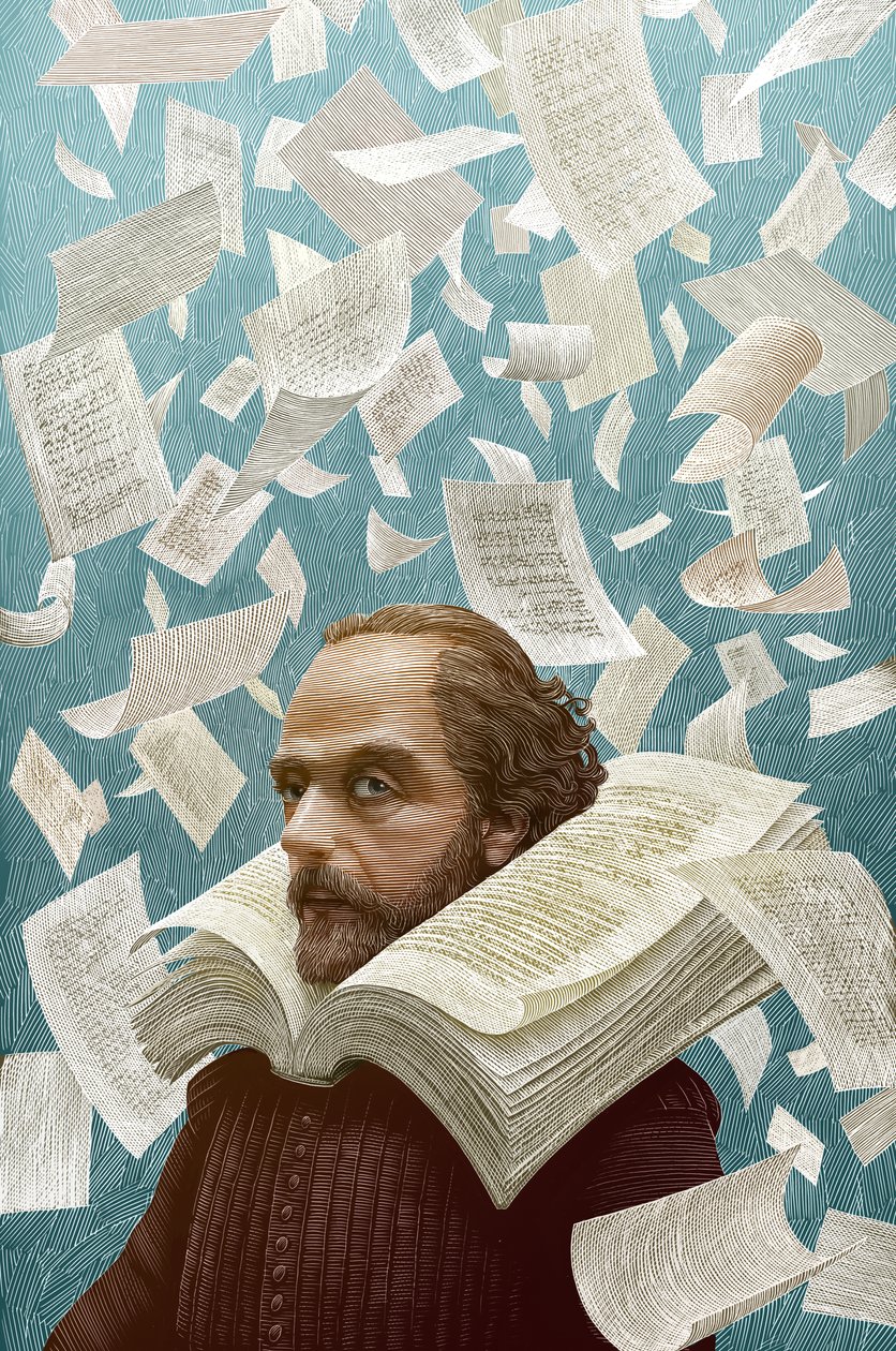 Obras de Shakekspeare, 2015 (scratchboard, coloreado digitalmente) de Scott McKowen