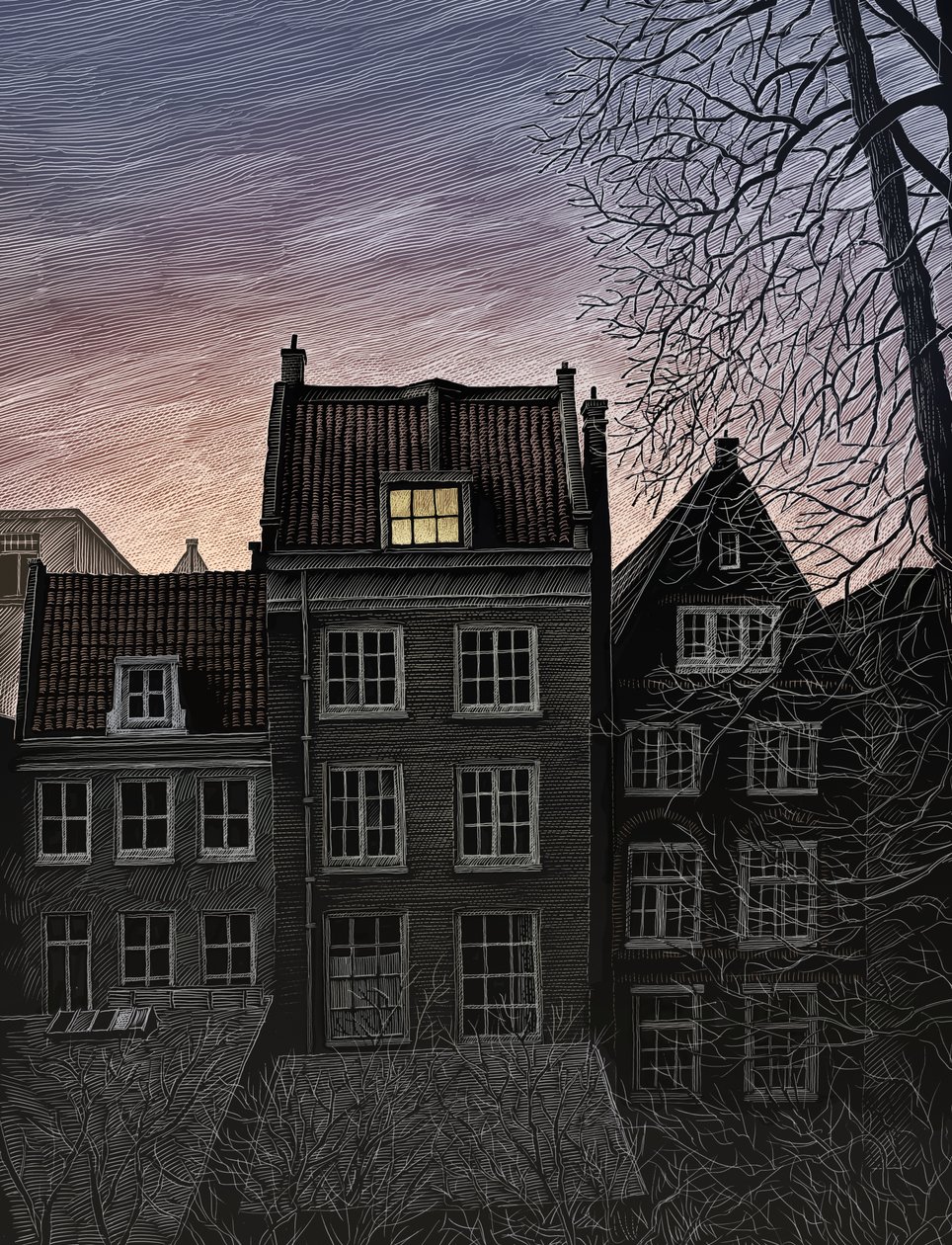 El diario de Ana Frank, 2015 (scratchboard, coloreado digitalmente) de Scott McKowen