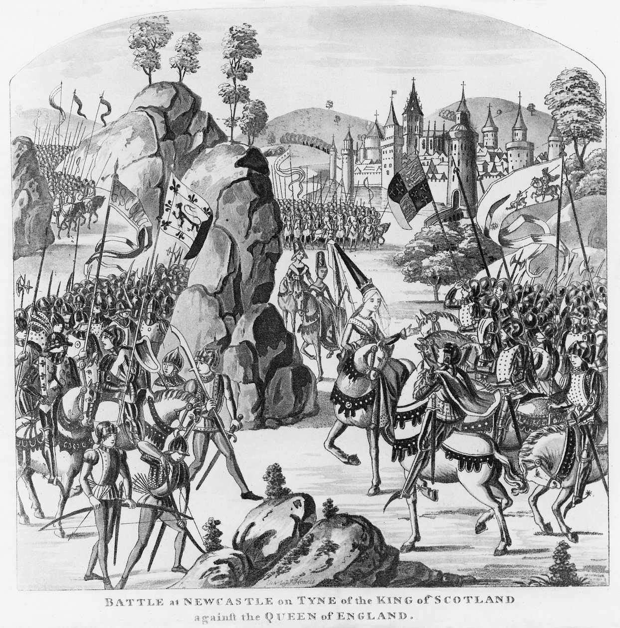 Batalla en Newcastle-upon-Tyne del Rey de Escocia y Matilda, Reina de Inglaterra contra Stephen de Scottish School