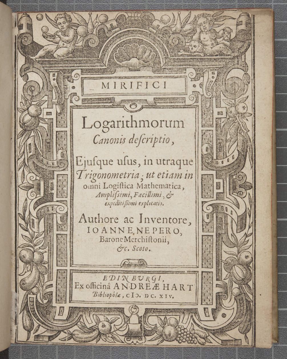Página de título de Mirifici logarithmorum canonis descriptio, de John Napier de Scottish School