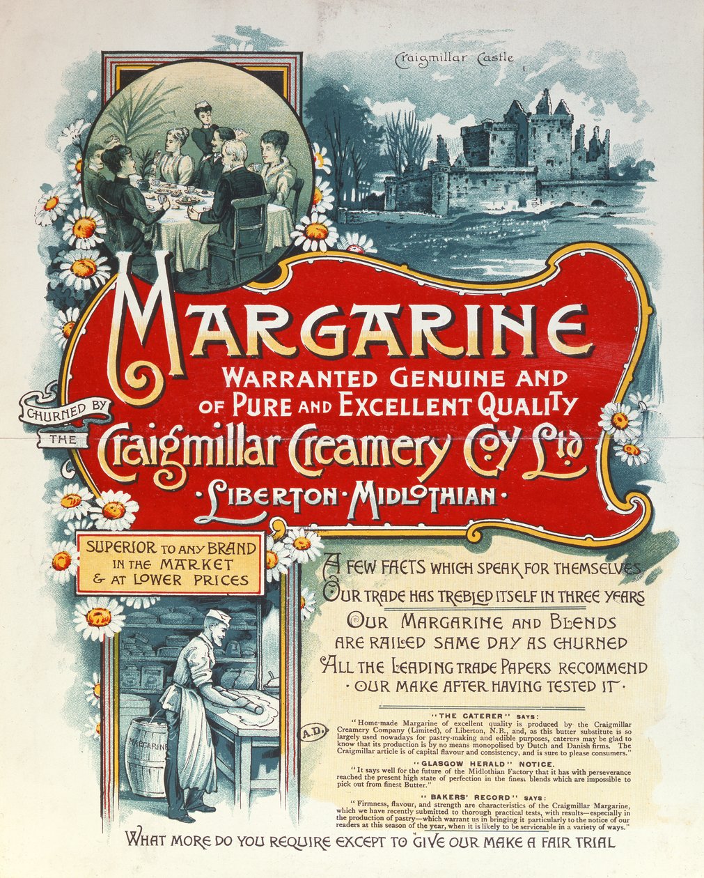 Anuncio de margarina producida por la Craigmillar Creamery de Scottish School