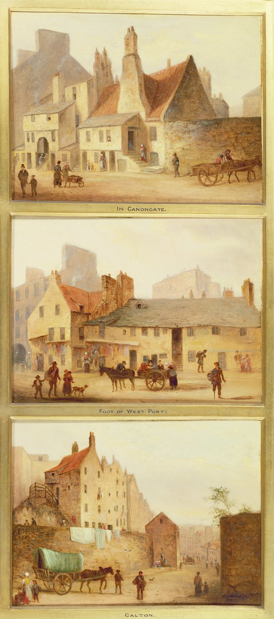 Canongate, pie del puerto oeste y Calton, detalle de Edimburgo: Nueve vistas de la ciudad vieja de Scottish School