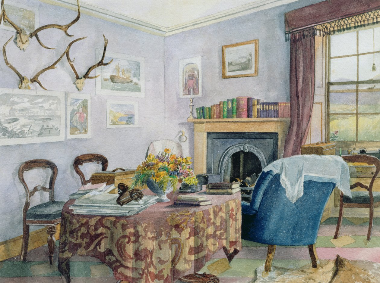 Interior de una sala de estar en una casa de campo en Escocia, c.1850 de Scottish School