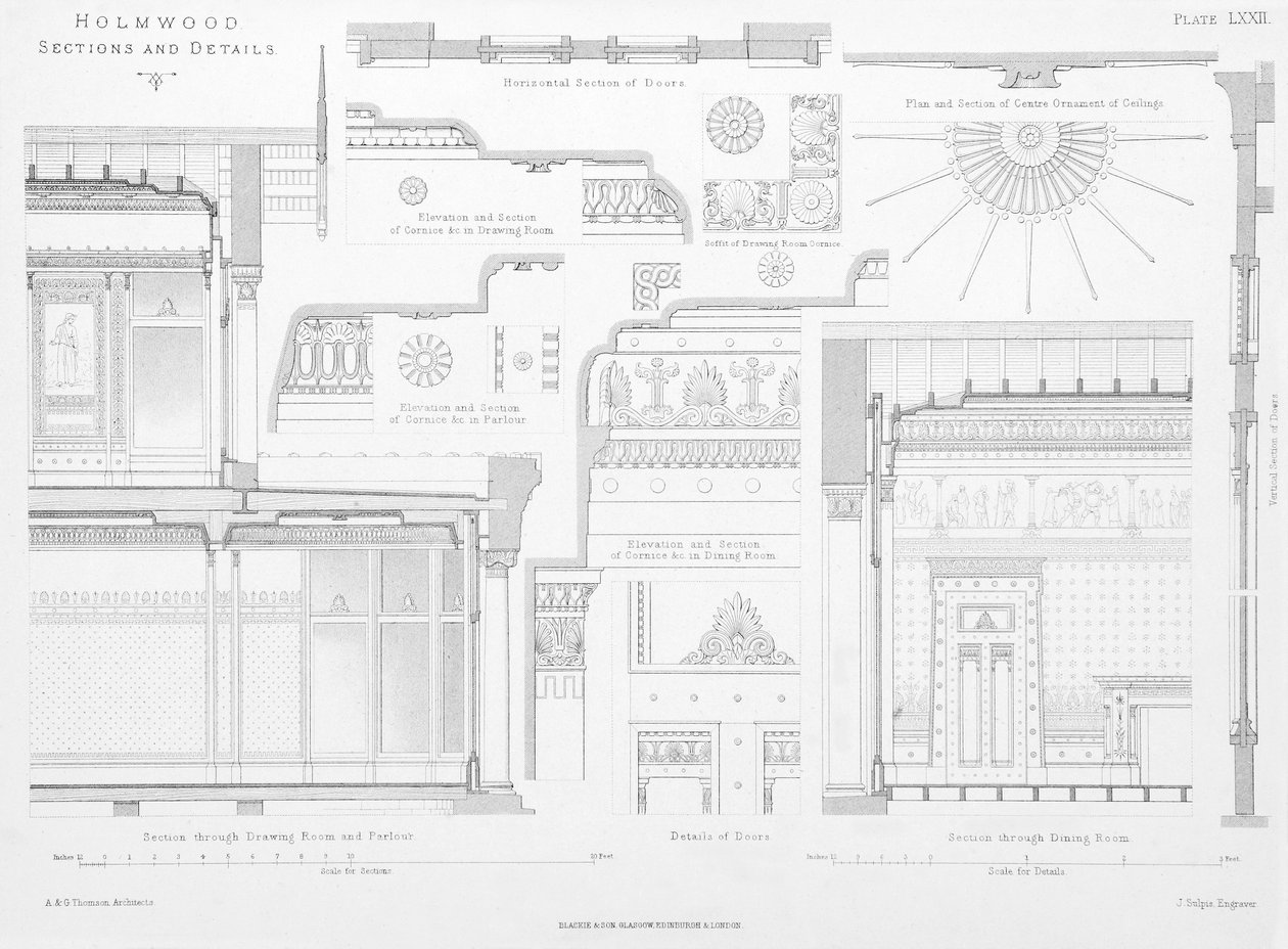 Detalles decorativos interiores de Holmwood, Glasgow de Scottish School