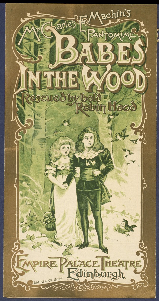 Portada del programa de Babes in the Wood en el Empire Palace Theatre, Edimburgo de Scottish School
