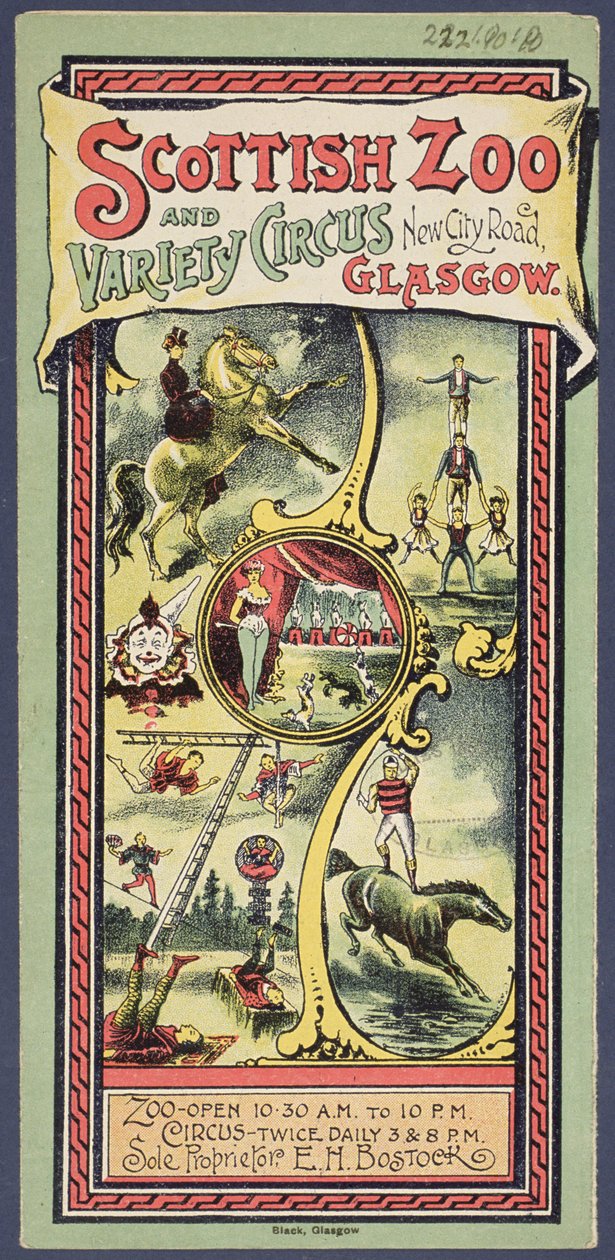 Folleto publicitario para el Zoológico y Circo de Variedades Escocés de Scottish School