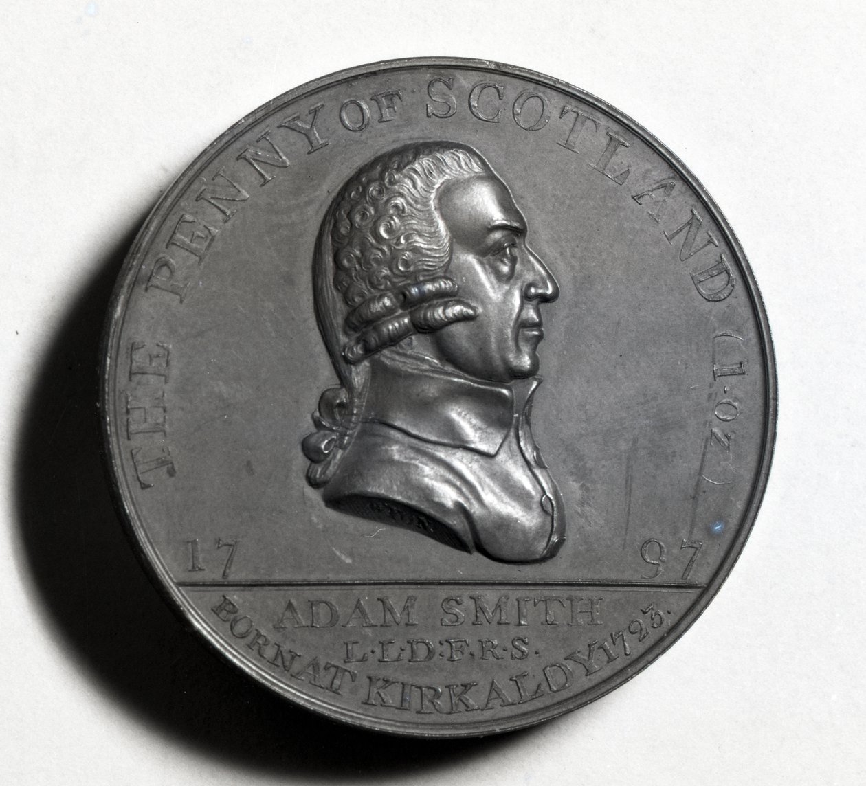 Penique escocés conmemorativo de Adam Smith (anverso), 1797 (cobre) de Scottish School