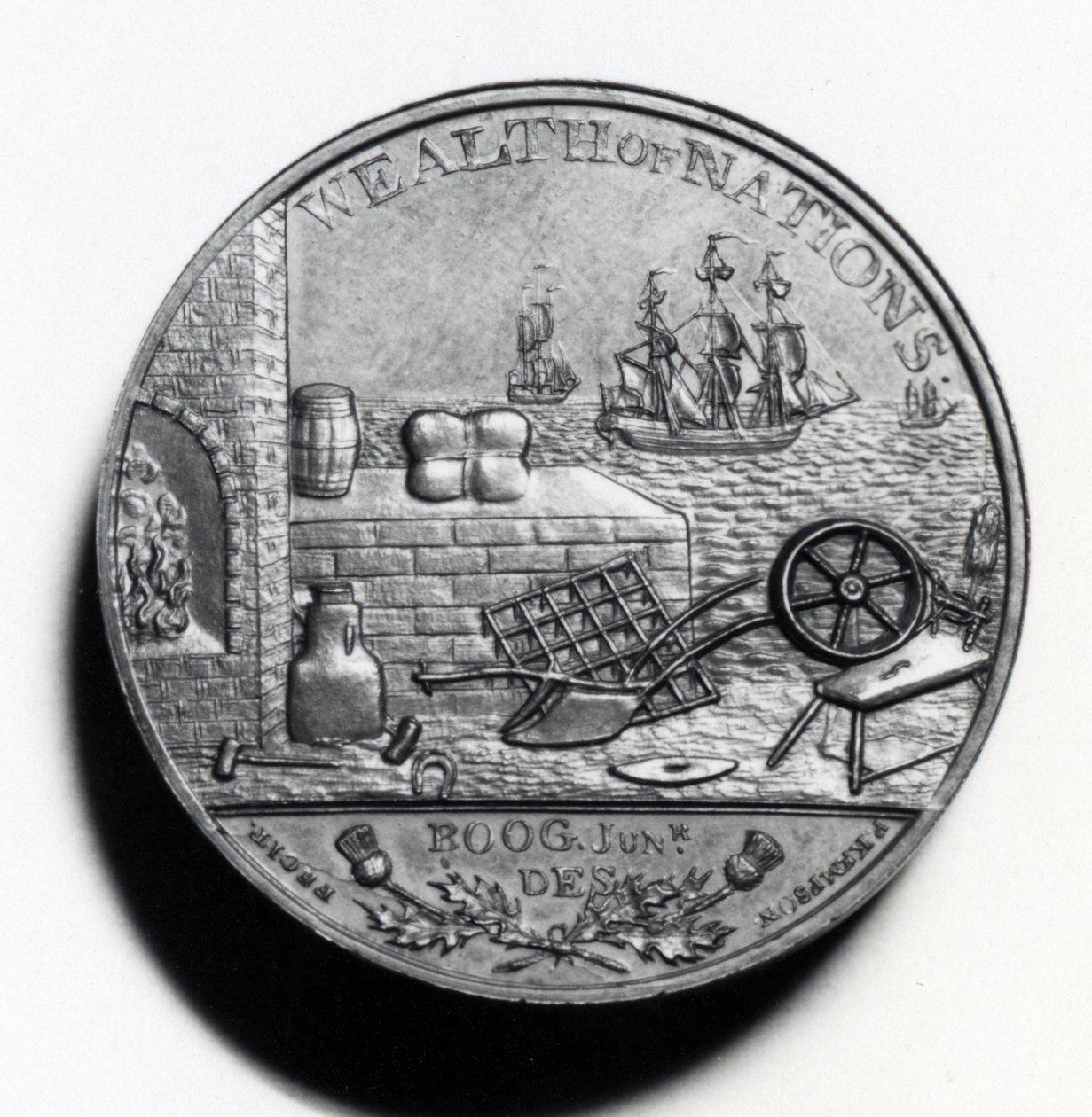 Penique escocés conmemorativo de Adam Smith (reverso), 1797 (cobre) de Scottish School