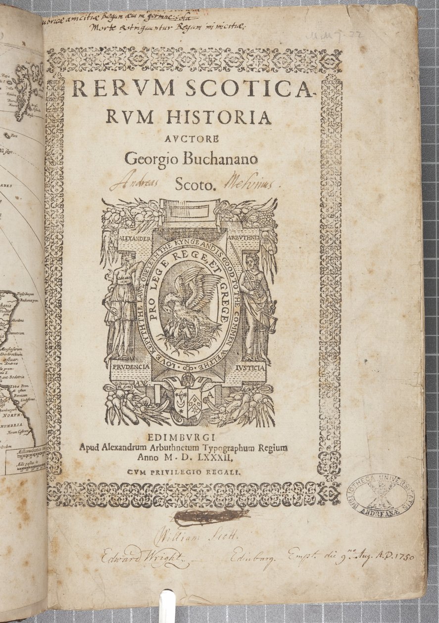 Página de título de Rerum Scoticarum Historia, de George Buchanan de Scottish School