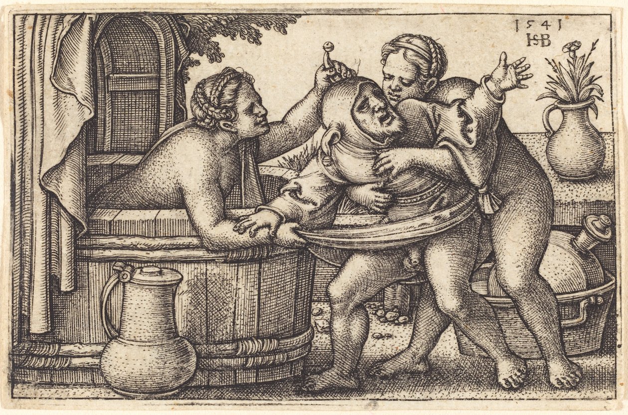 Payaso y Dos Mujeres Bañándose de Sebald Beham