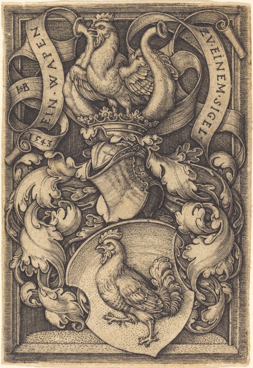 Escudo de armas con un gallo de Sebald Beham